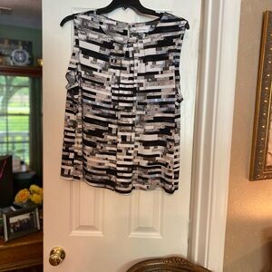 Calvin Klein Black and White Sleeveless Graphic Blouse